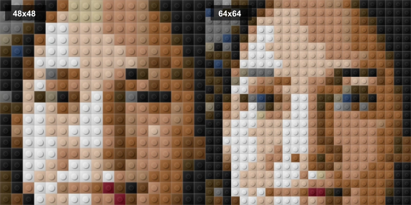 Side-by-side detail zoom of 48x48 vs 64x64