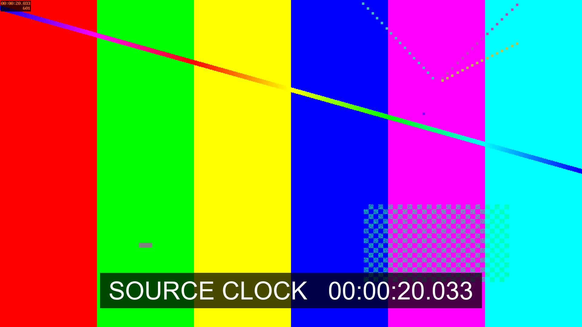 导出视频第一张可见画面,画面上的 SOURCE CLOCK 显示 20.033。
