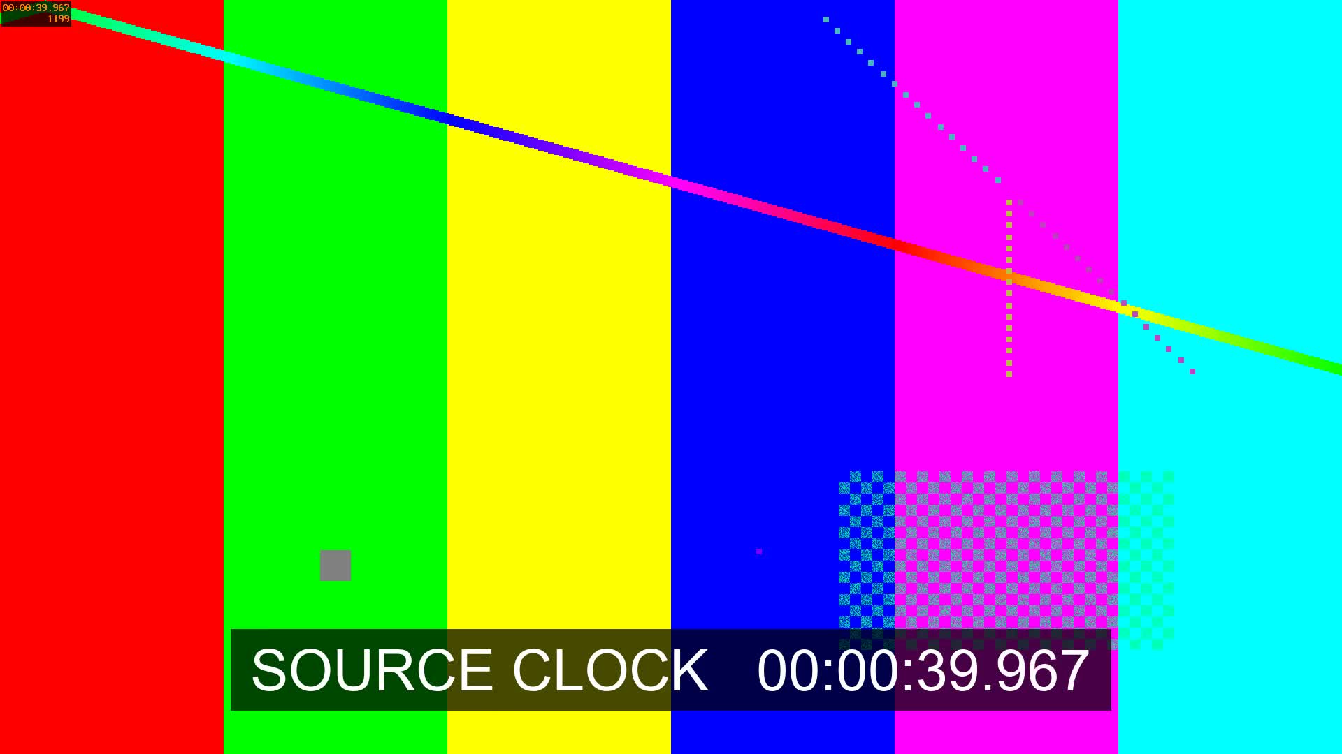 导出视频最后一张可见画面,画面上的 SOURCE CLOCK 显示 39.967。